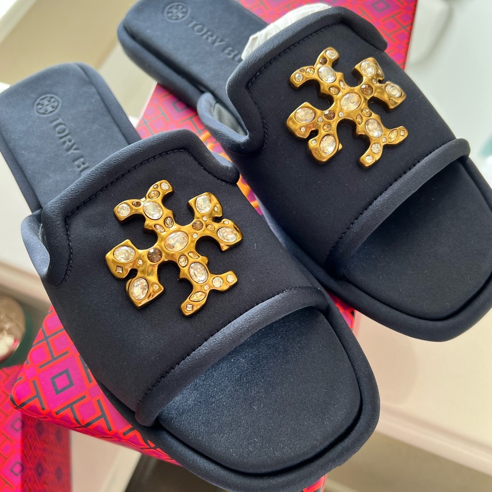 Tory Burch embellished logo slide sandals